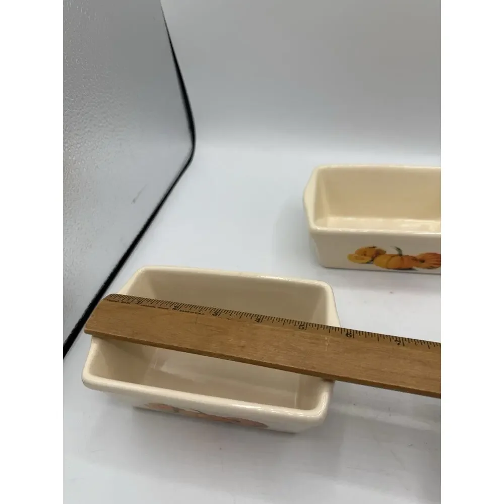 Mini Ceramic Loaf Pans Set of 3 Pumpkin Christmas Wreath Fall Holiday 6.5”